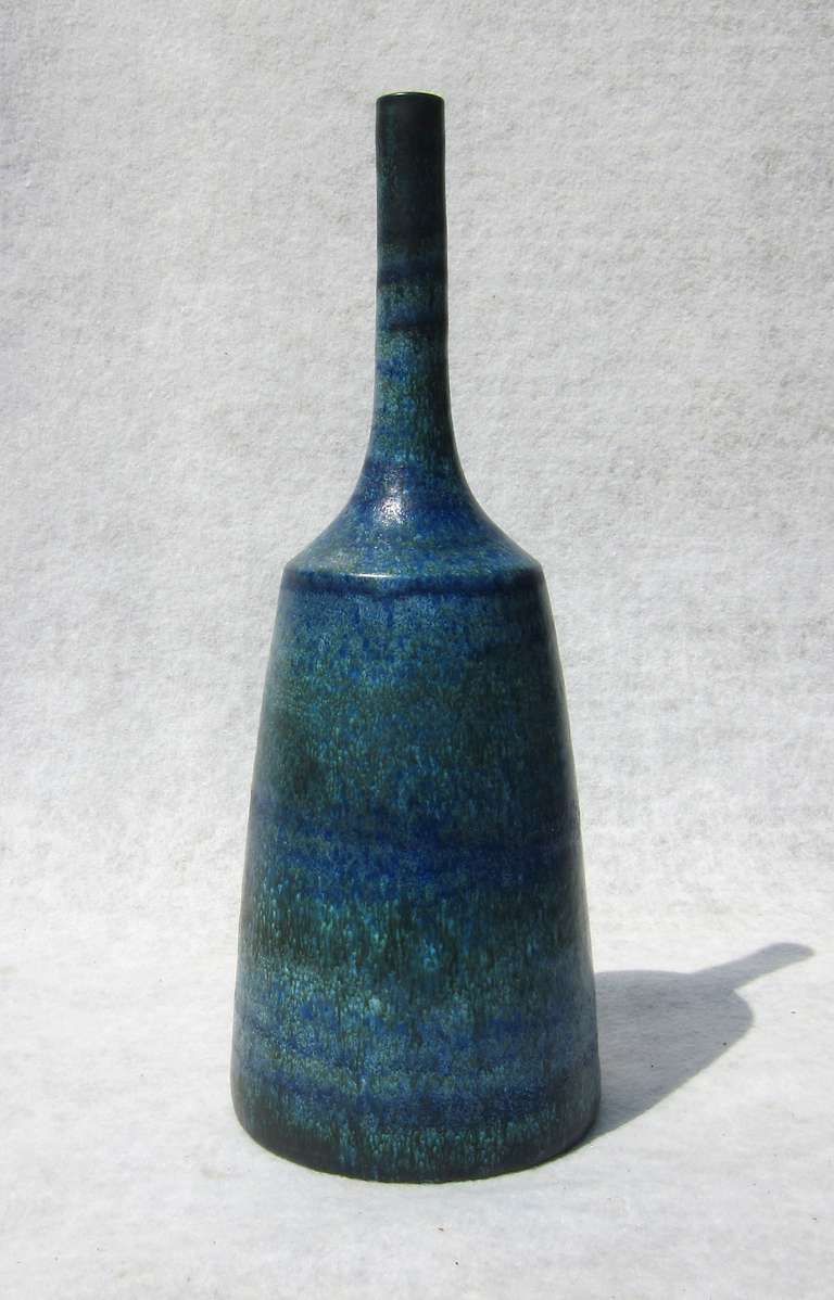 Decorative blue green floor vase by André Freymond, Basel Switzerland,
unique piece.