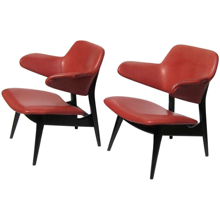 Pair of Leather Reading Chairs by Louis van Teeffelen, circa 1960 For Sale