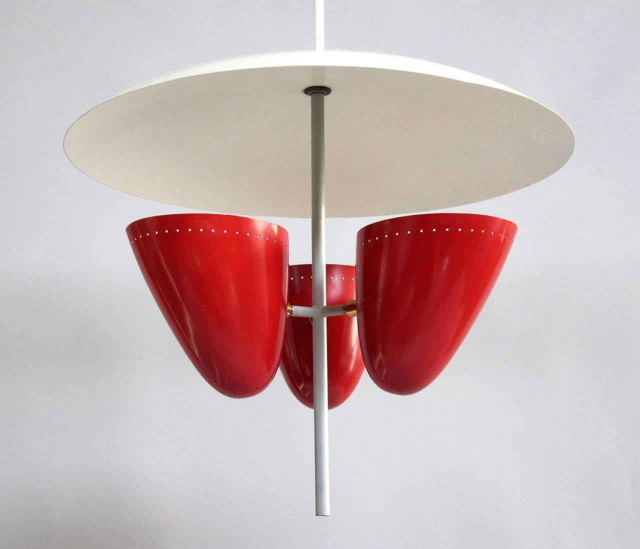 Mid-Century Modern Italian Mid-Century Articulated Triple Shade Chandelier For Sale