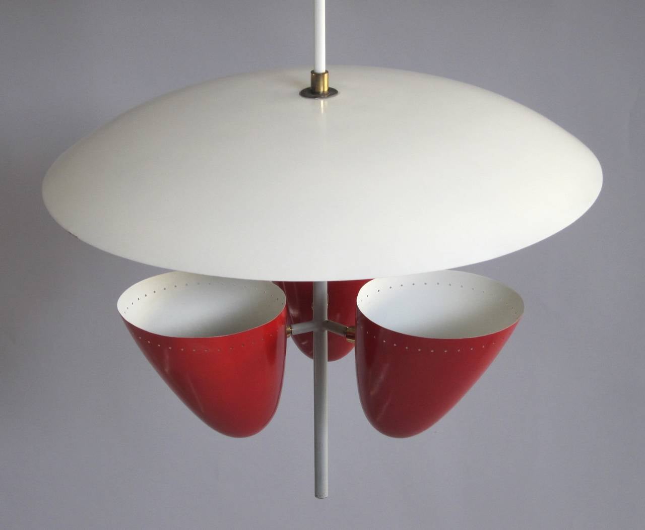Mid-20th Century Italian Mid-Century Articulated Triple Shade Chandelier For Sale