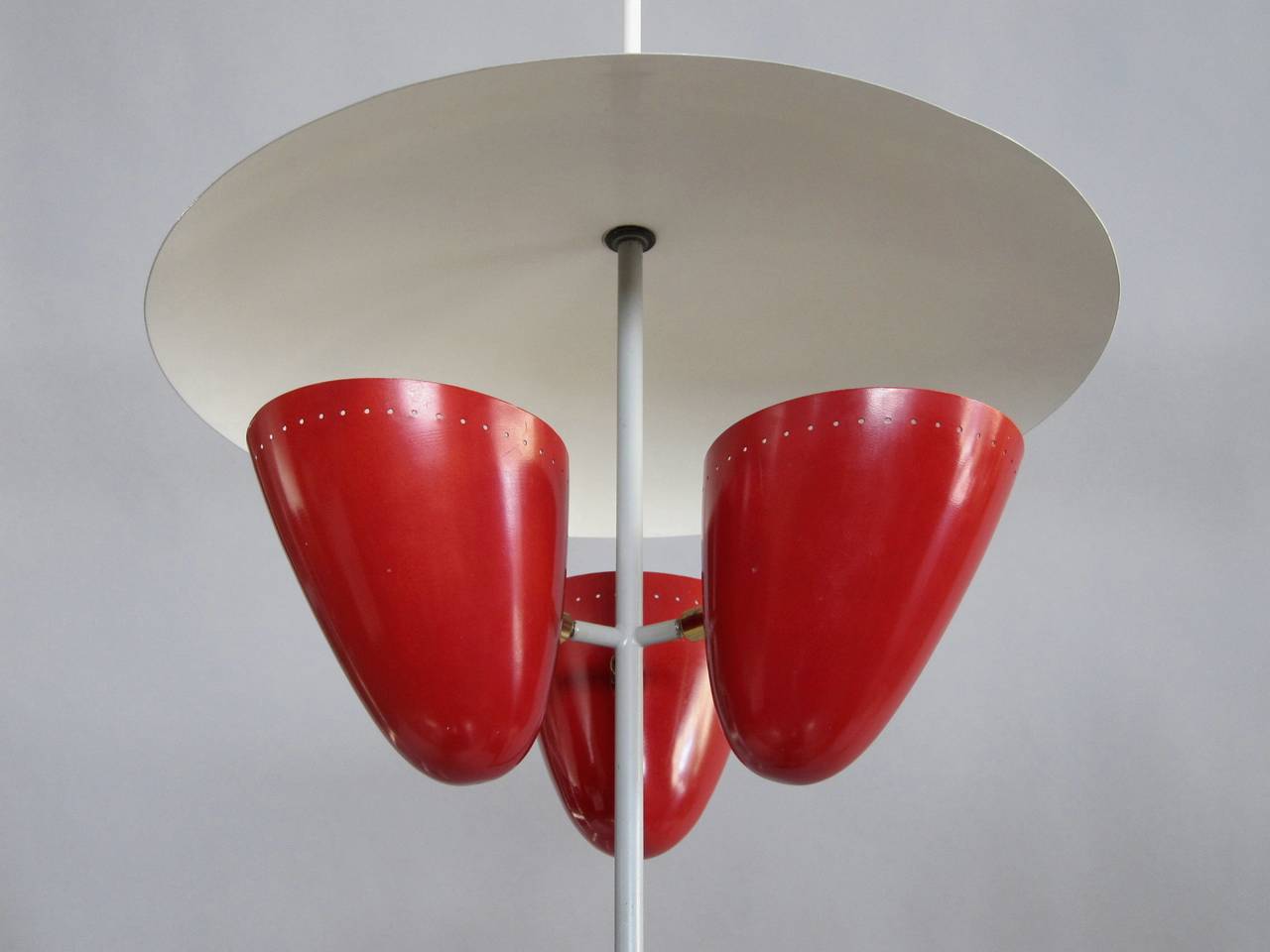 Sheet Metal Italian Mid-Century Articulated Triple Shade Chandelier For Sale