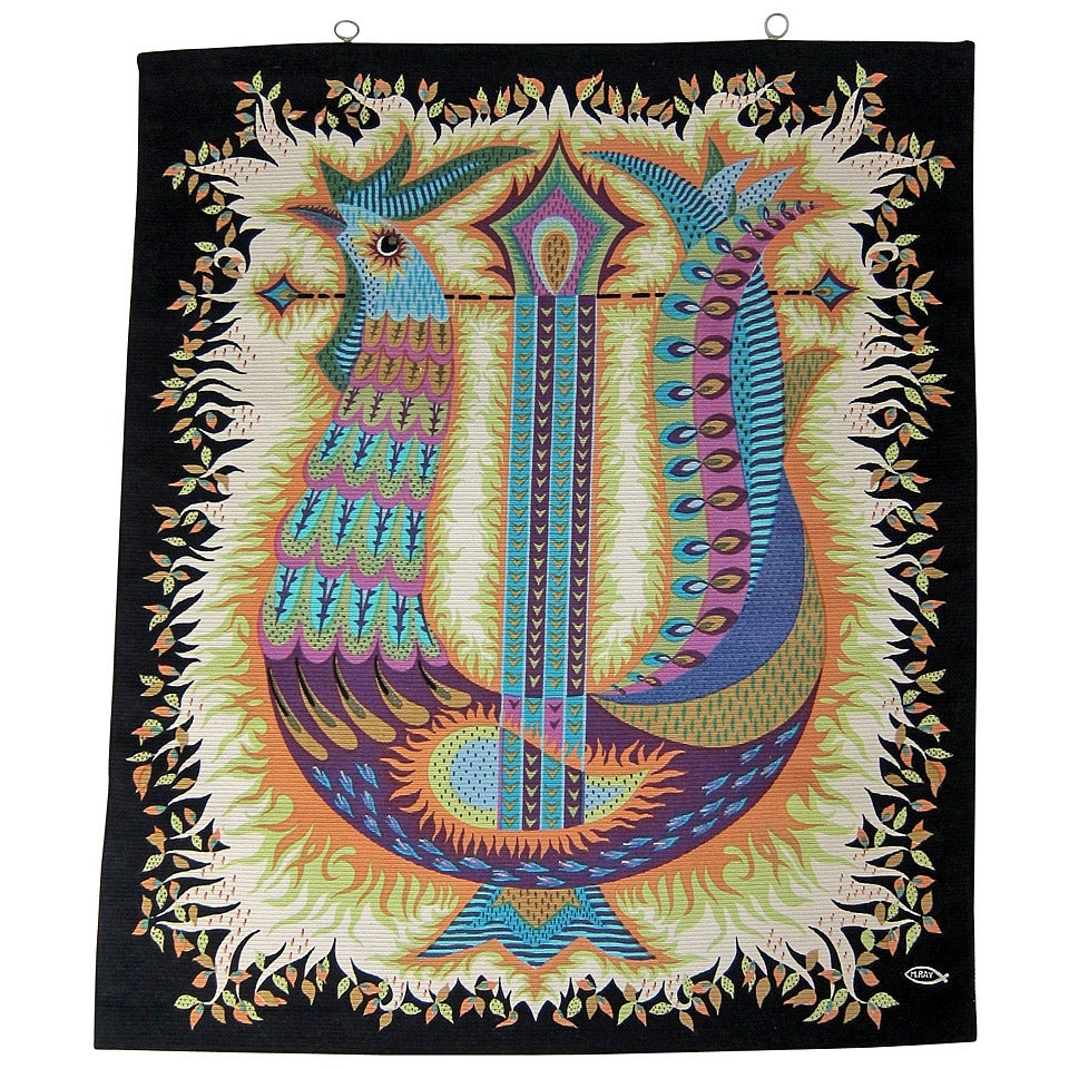 Michele Ray "Oiseau Lyre" Tapestry, France 1960s For Sale