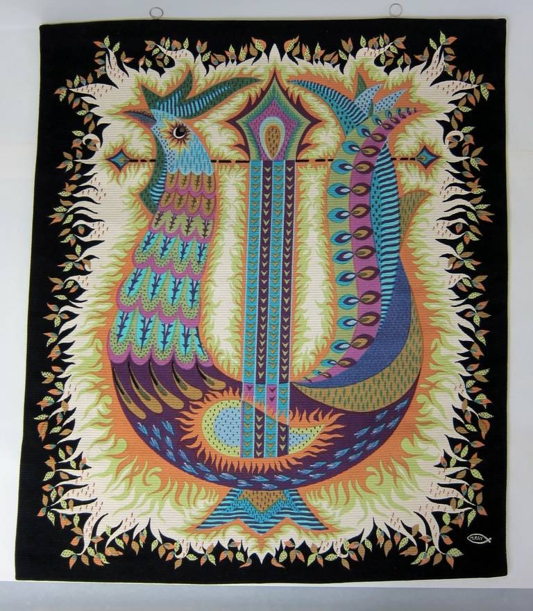 One of 200 hand printed woolen tapestries by Michele Ray, France 1960s
