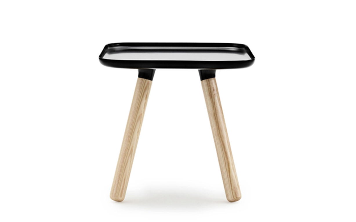 Material:
Table top: Plastic composite 
Legs: Ash wood

Size and weight:
Height 42 cm 
Length 45 cm 
Width 45 cm 
Weight 5.3 kg

Available colors:
Black
White

Product information:
Clean with damp cloth 
Easy to assemble without use