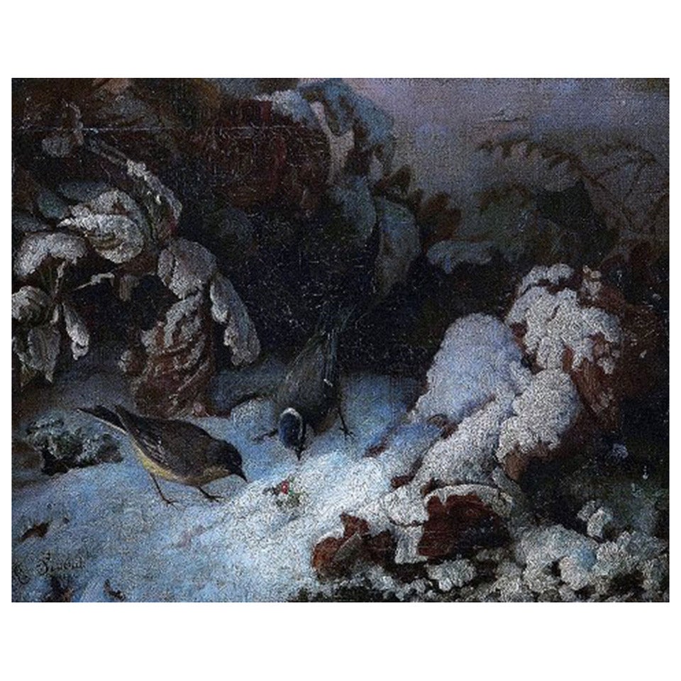 UNIDENTIFIED FRENCH ARTIST, 19 c. Winter landscape with birds For Sale