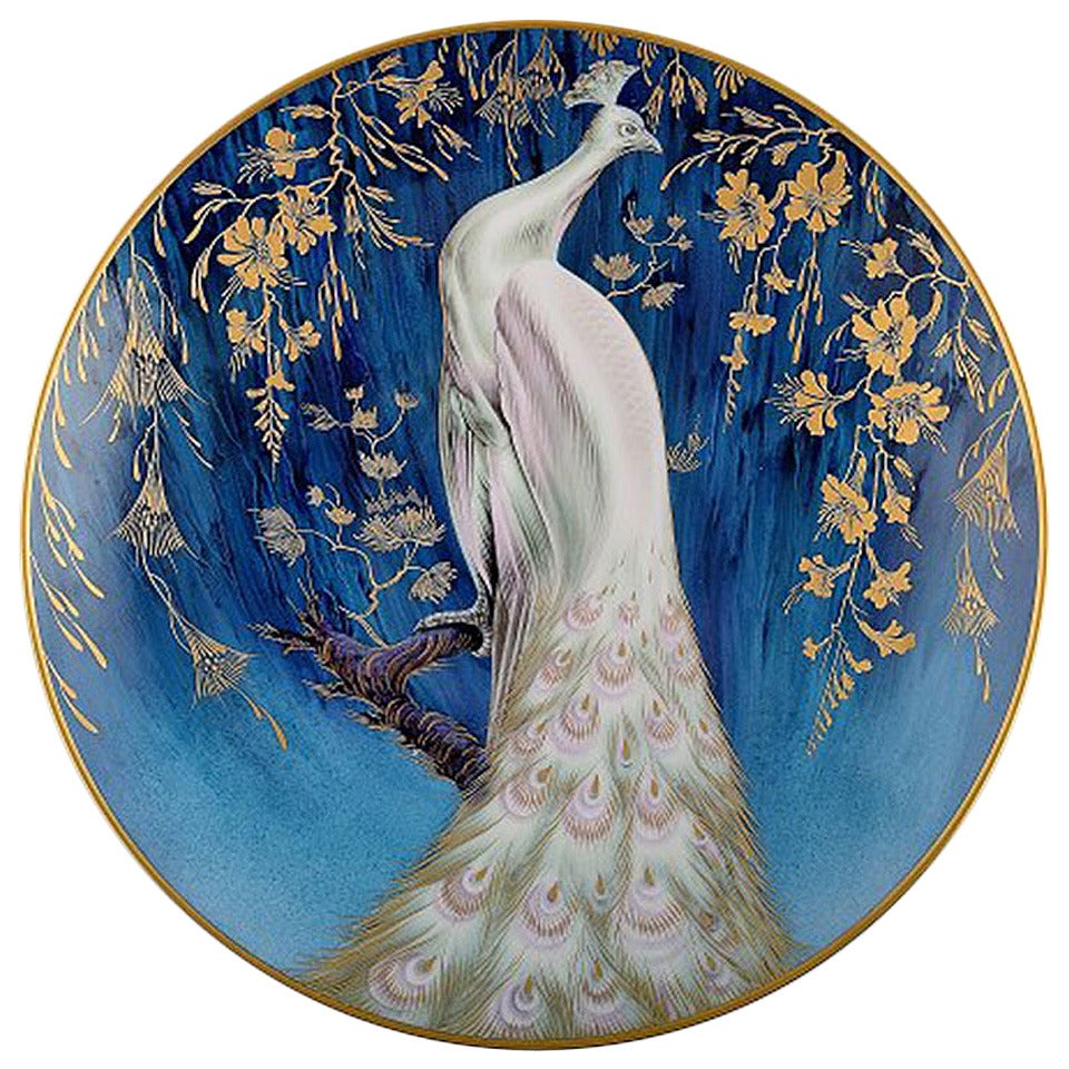 Heinrich:: großer Teller:: handbemalt im japanischen Stil mit einem Pfau.