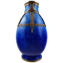 Paul Milet for Sevres, porcelain vase, hand painted in dark blue overglaze