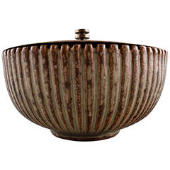 Arne Bang. Ceramic vase with bronze lid. Stamped AB 115.