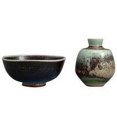 Stoneware, Berndt Friberg, Gustavsberg Studio.Unique bowl & unique vase