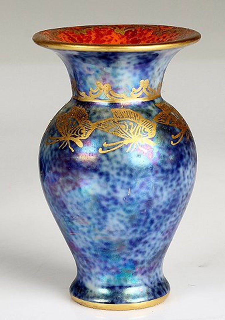 Art Deco Rosenthal, Eight Vases, Blue with Golden Insects and Red Interior For Sale