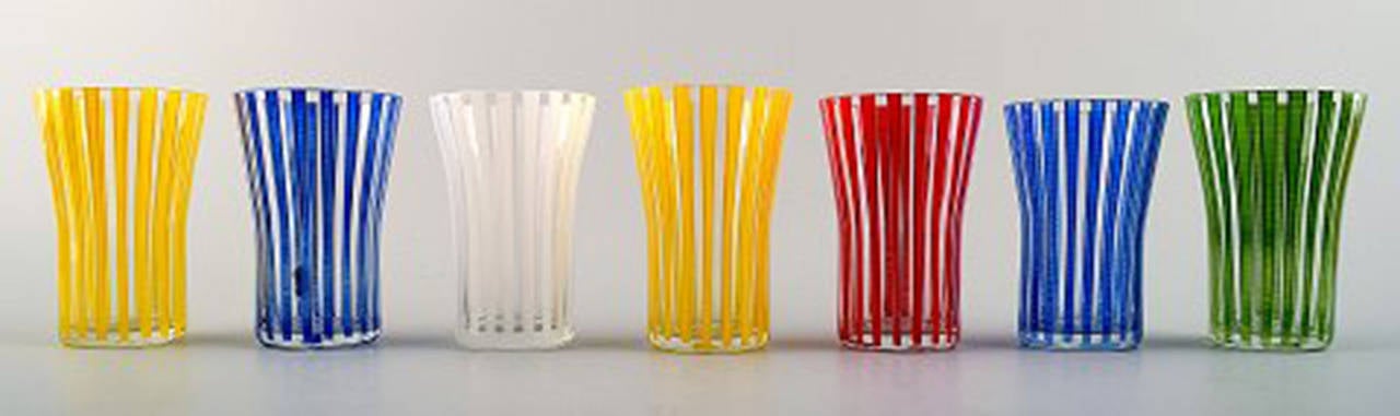 7 lemonade glass "Strikt", Bengt Orup, Johansfors. 1950s.