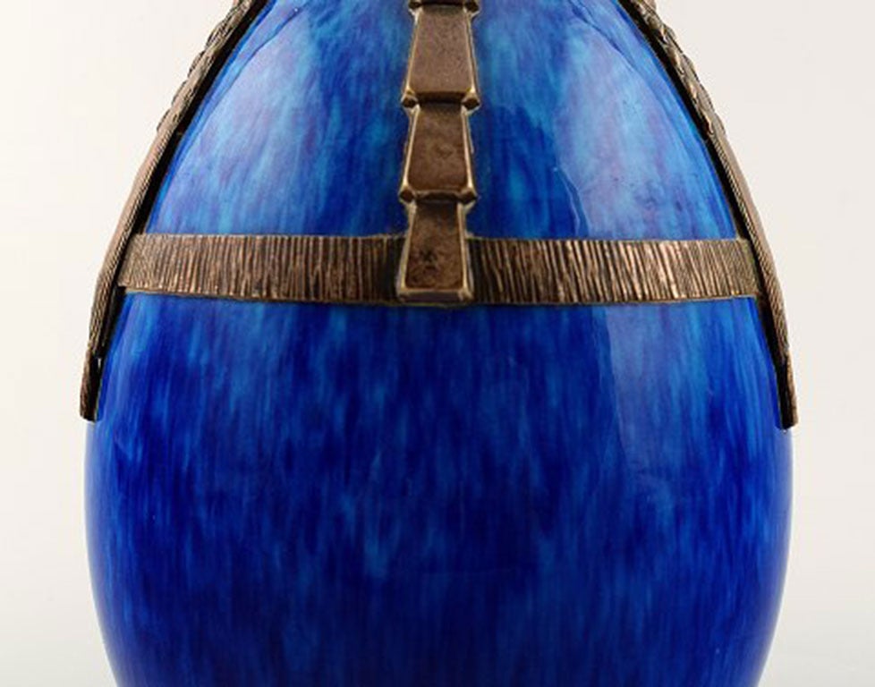 Paul Milet for Sevres, porcelain vase, hand painted in dark blue overglaze In Excellent Condition In Copenhagen, DK