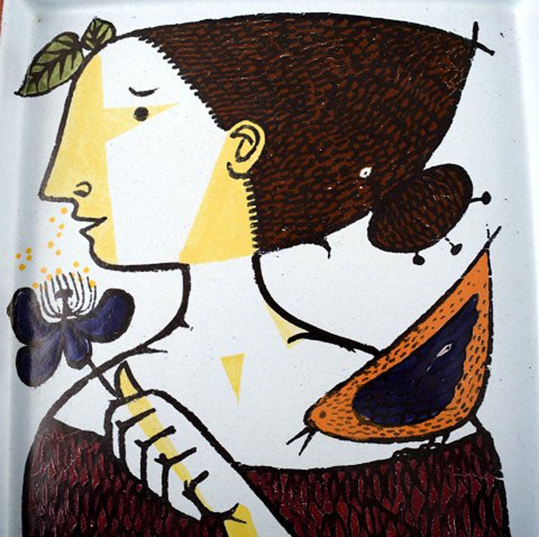 Large Dish, Stig Lindberg, Gustavsberg Studio, Faience, 1940s