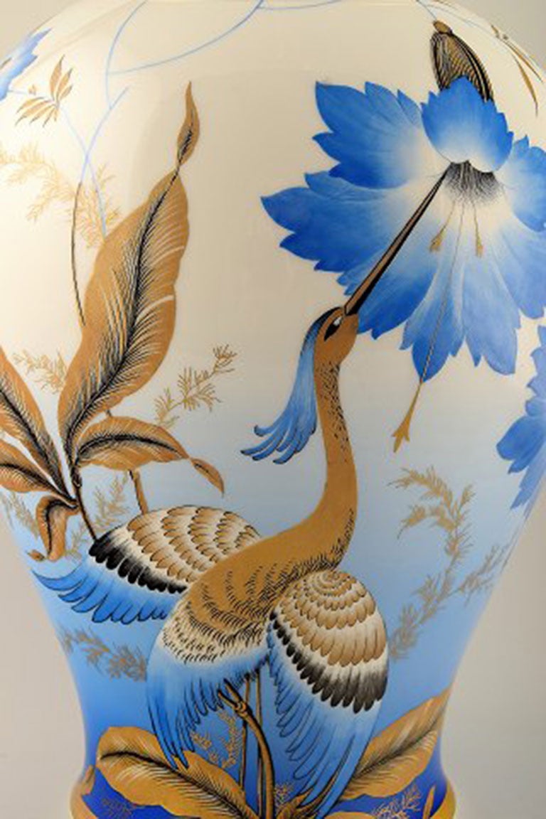 Large Rosenthal Porcelain Vase, Hand-Painted, Japanese Style, Exotic Bird In Excellent Condition In Copenhagen, DK