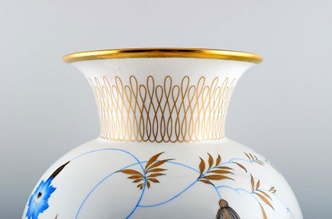 Large Rosenthal Porcelain Vase, Hand-Painted, Japanese Style, Exotic Bird