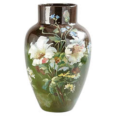 Antique Colossal French Vase, Hand-Painted with Flowers