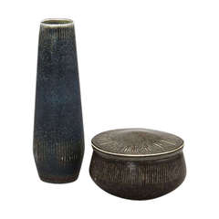 Carl Harry Stalhane Vase and Lidded Jar in Stoneware, Rorstrand