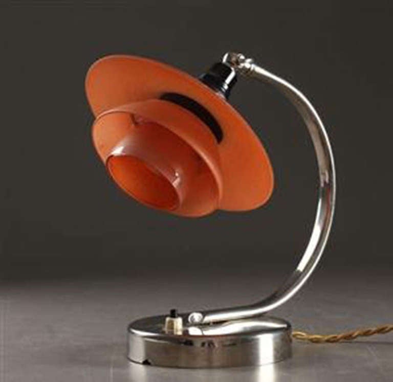 Danish Table Lamp with Nickel-Plated Stem Fitted with Poul Henningsen PH 1/1 Pendant