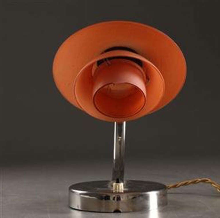 Mid-20th Century Table Lamp with Nickel-Plated Stem Fitted with Poul Henningsen PH 1/1 Pendant