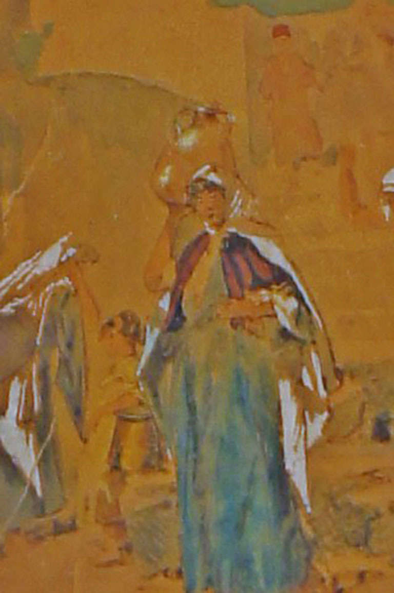 19th Century Gouache by Benjamin Constant of Oriental Motif, Woman Carrying Water Jug