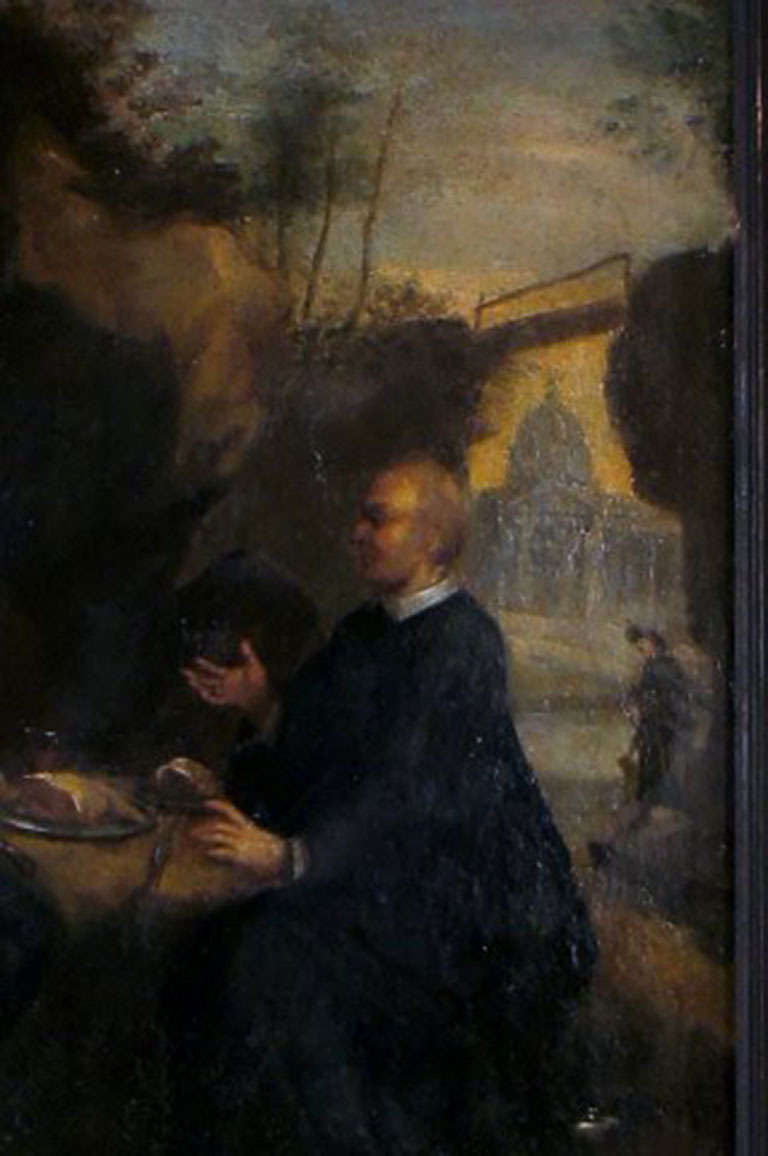 monk eating pasta painting