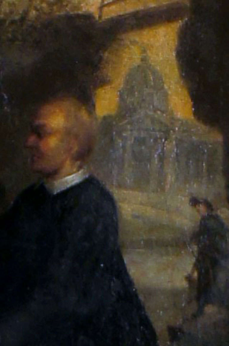 18th Century Italian Old Master, Two Monks Eating Lunch, Cathedral in Background In Good Condition For Sale In Copenhagen, DK