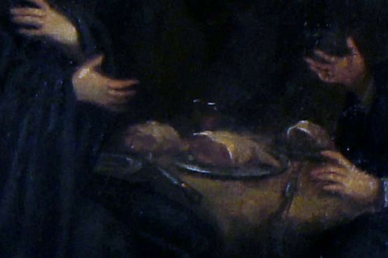 18th Century Italian Old Master, Two Monks Eating Lunch, Cathedral in Background For Sale 1