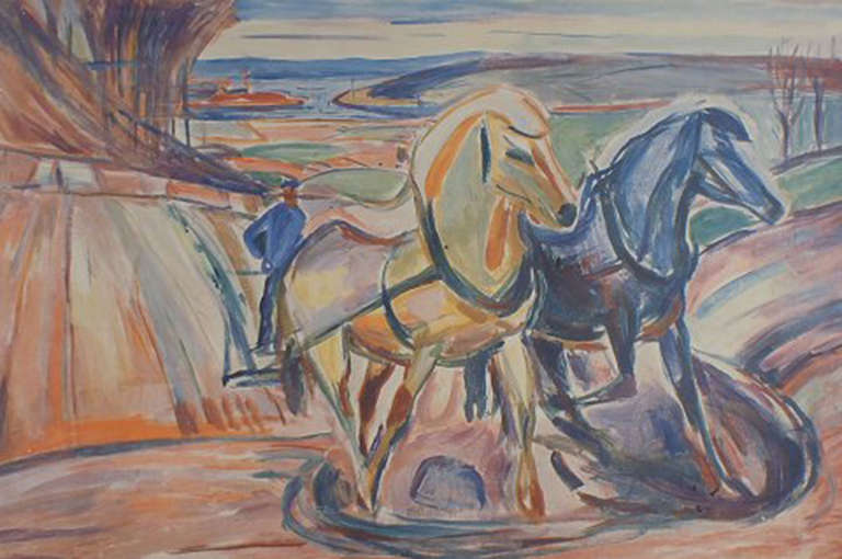 Edvard Munch (1863-1944) „Spring Ploughing“ Blaudruck, Nr. 834, limitierte Auflage im Zustand „Gut“ im Angebot in Copenhagen, DK