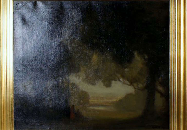 Oil on canvas, landscape with people, presumably French artist. Indistinctly signed 91 (1891)
The canvas measures 50x58 cm. Painting in very good condition. The gold frame is in perfect condition and 8 cm. wide.