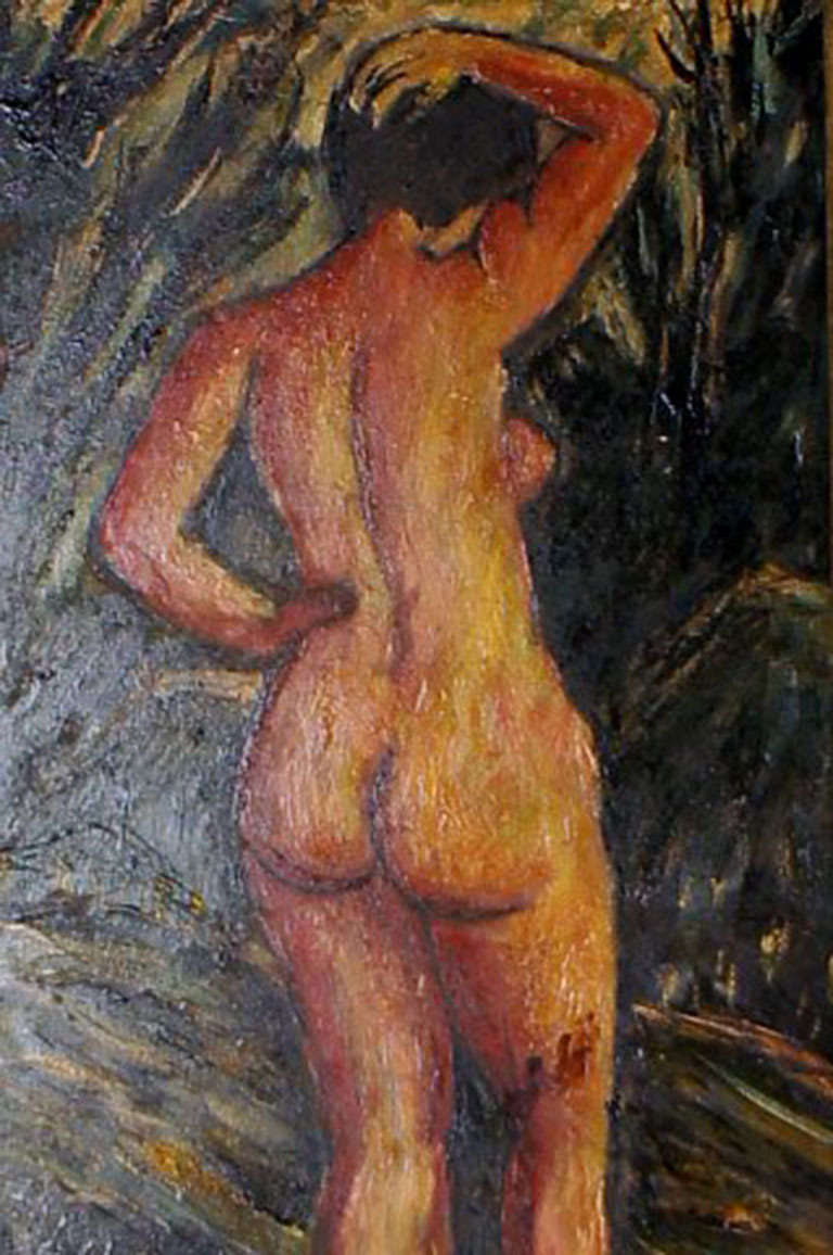 Inconnu Huile sur carton, portrait de femme nue, artiste inconnue, signée de manière indistincte. 1920. en vente