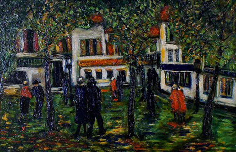 20th Century Presumably French painter, 20th century: Park Scene with strolling people.