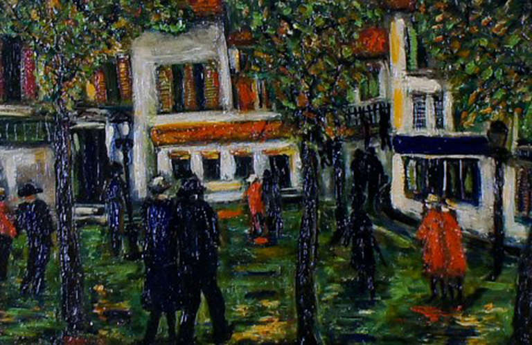 Presumably French painter, 20th century: Park Scene with strolling people. 1