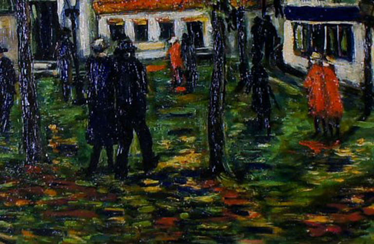 Presumably French painter, 20th century: Park Scene with strolling people. 3