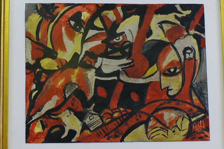 Inconnu Huile sur papier, composition abstraite, vers les années 1920. Signé illisible. en vente