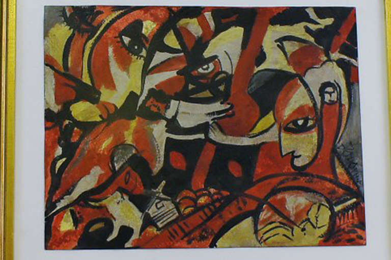Öl auf Papier, abstrakte Komposition, ca. 1920er Jahre. Unterzeichnet unleserlich. (Unbekannt) im Angebot