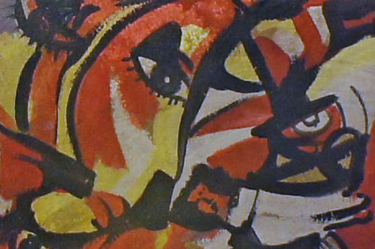 Öl auf Papier, abstrakte Komposition, ca. 1920er Jahre. Unterzeichnet unleserlich. im Angebot 1
