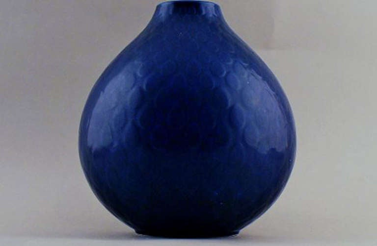 Nils Thorsson "Marselis" Faience Vase Decorated with Royal Blue Glaze