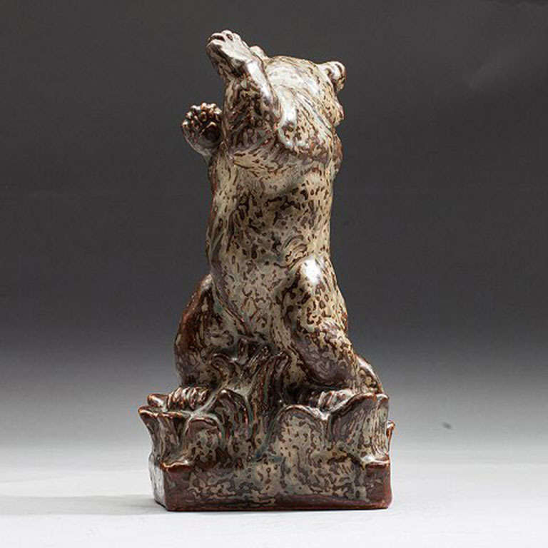 Danish Royal Copenhagen, Knud Kyhn Figurine in Stoneware of Bear and Attacking Snake