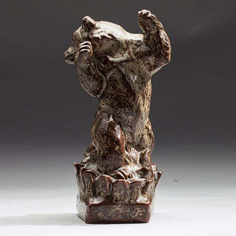 Mid-20th Century Royal Copenhagen, Knud Kyhn Figurine in Stoneware of Bear and Attacking Snake