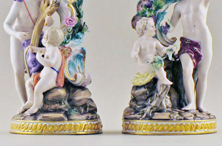 Rococo Meissen Rare Pair of Antique Candlesticks in High Quality For Sale