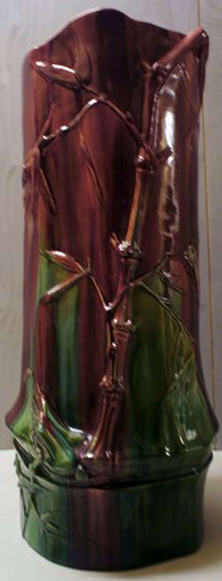 Clement Massier Large French Ceramic Vase with Green and Purple Glaze