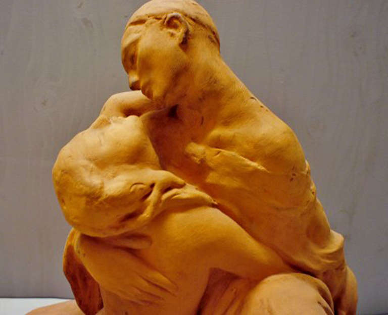 Italian Amedeo Gennarelli, Large Sculpture in Terracotta, Embracing Couple