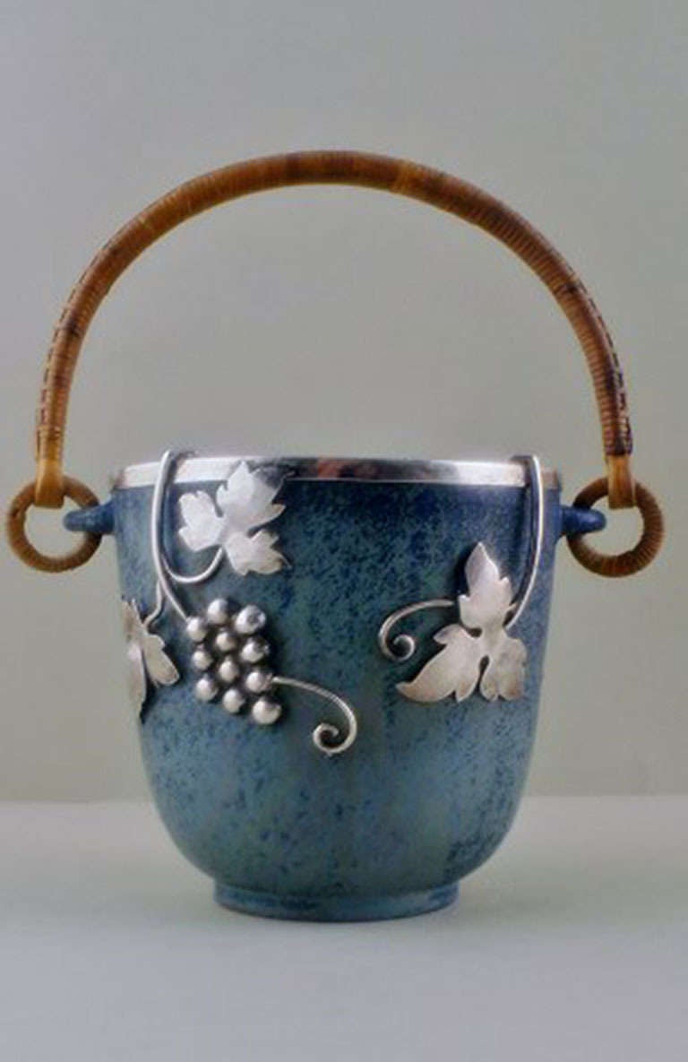 Arne Bang Ice Bucket in Stoneware with Silver Mounts