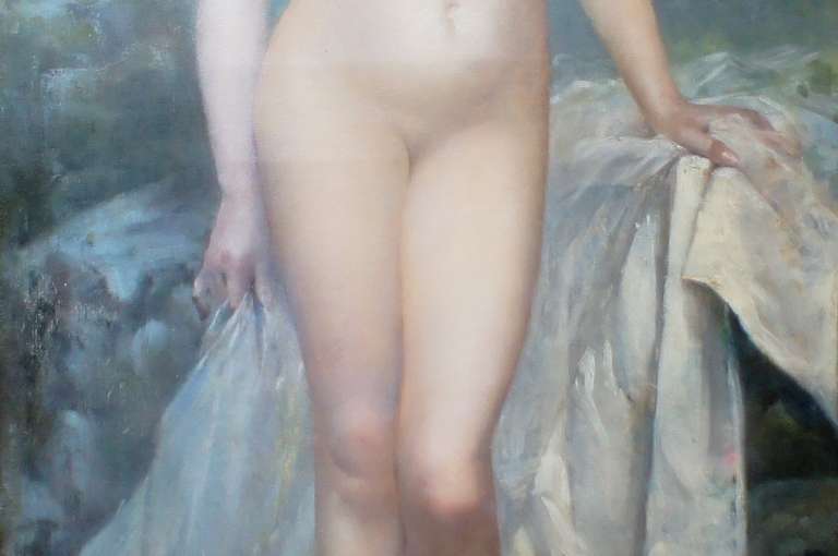 Large French Oil Painting, Indistinctly Signed, Dated 1887 For Sale 2