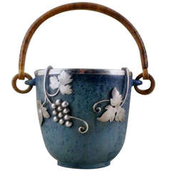 Arne Bang Ice Bucket in Stoneware with Silver Mounts