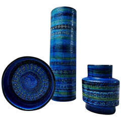 Aldo Londi Bitossi, Three Italian Ceramic Vases and Bowl, Illums Bolighus, 1970s