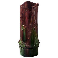 Clement Massier Large French Ceramic Vase with Green and Purple Glaze
