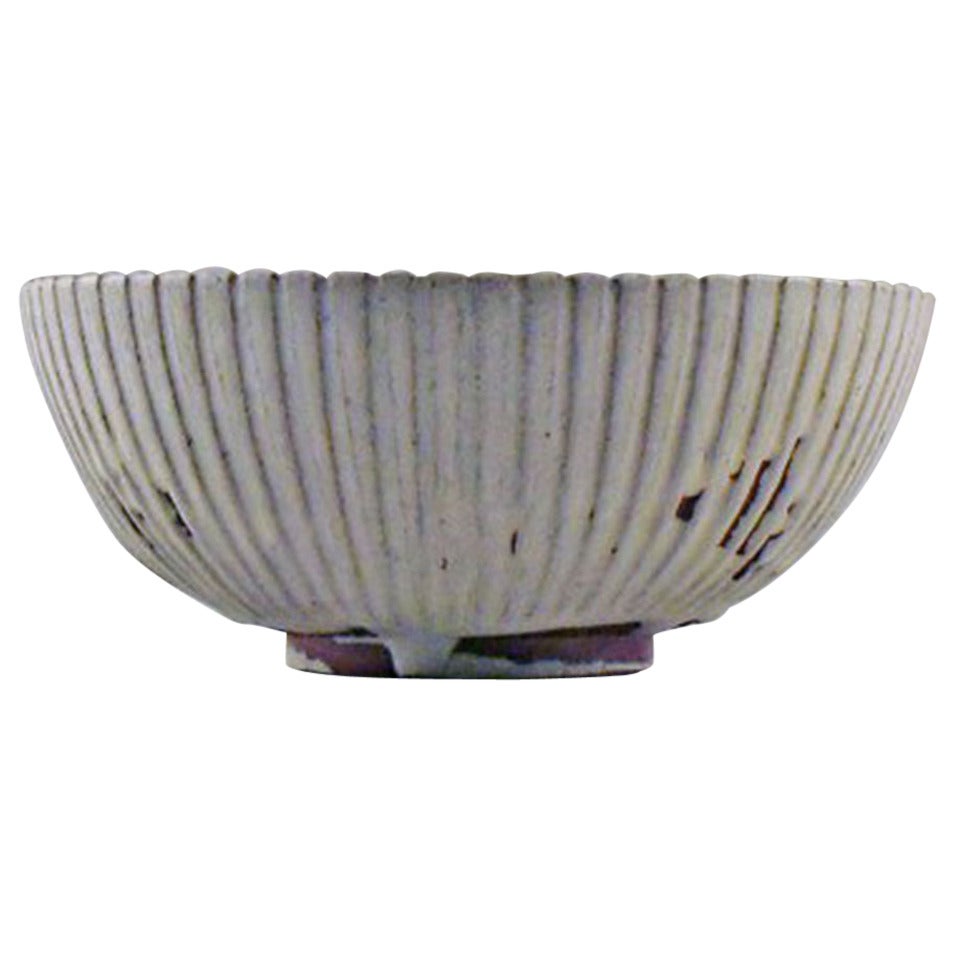 Arne Bang Ceramic Bowl, Marked AB 123, Beautiful Glaze in Sandstone Nuances