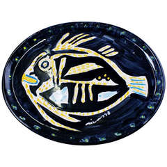 Large Pablo Picasso Platter in Art Pottery Decorated with a Fish