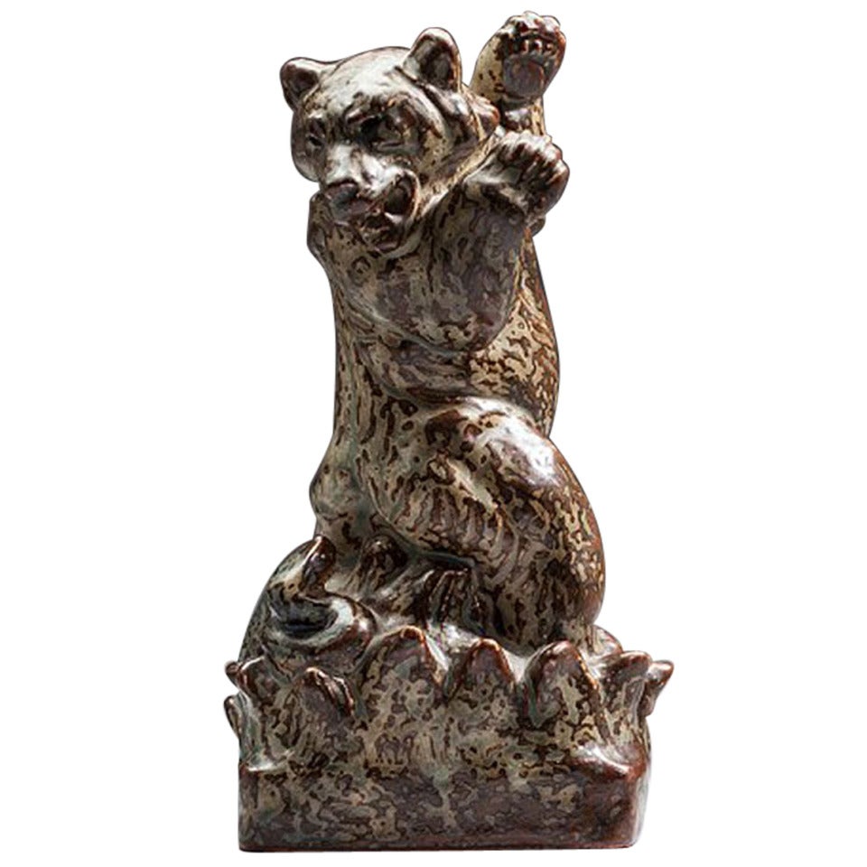 Royal Copenhagen, Knud Kyhn Figurine in Stoneware of Bear and Attacking Snake